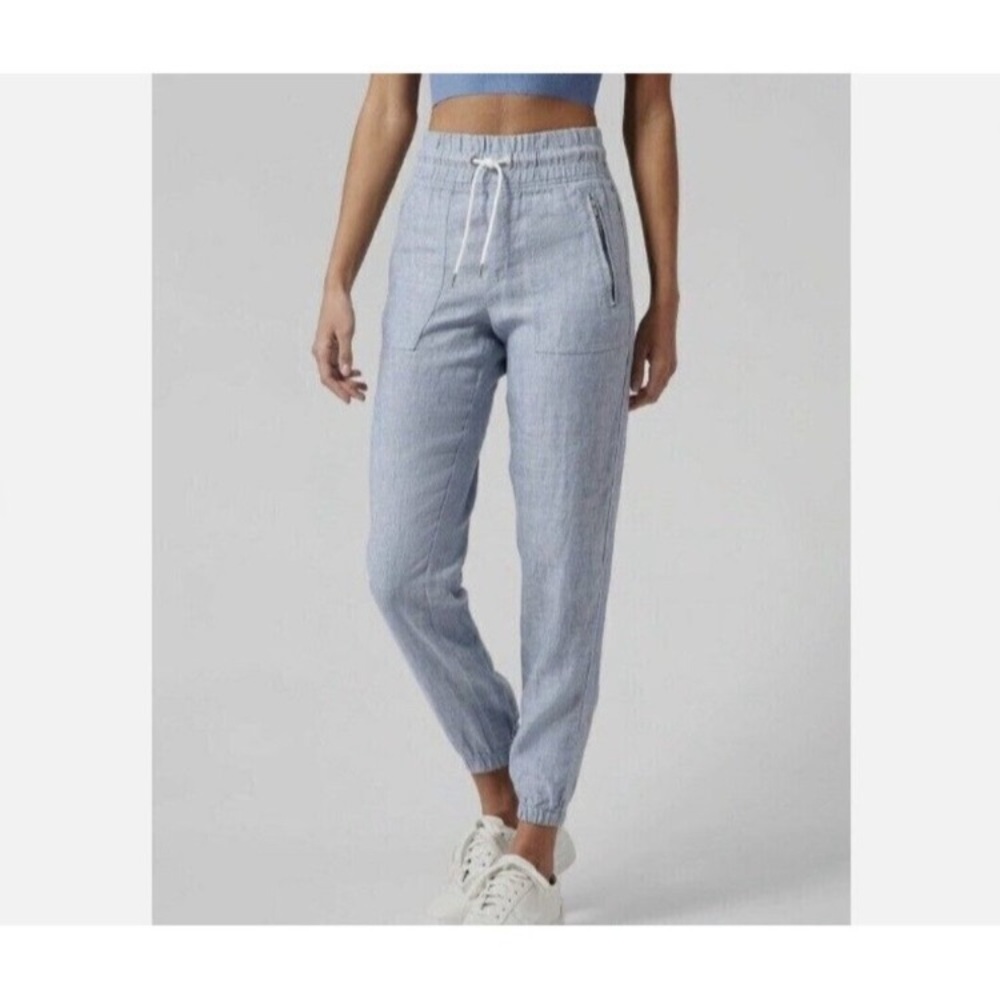 Athleta Cabo 100% Linen Cargo Jogger Pants In Chambray Size 10